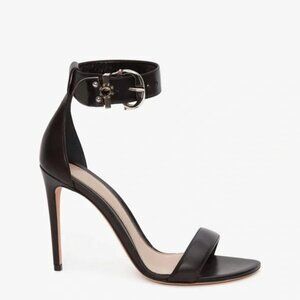 Alexander McQueen 4" Heels Medieval Buckle Sandal Size 37 Black Leather